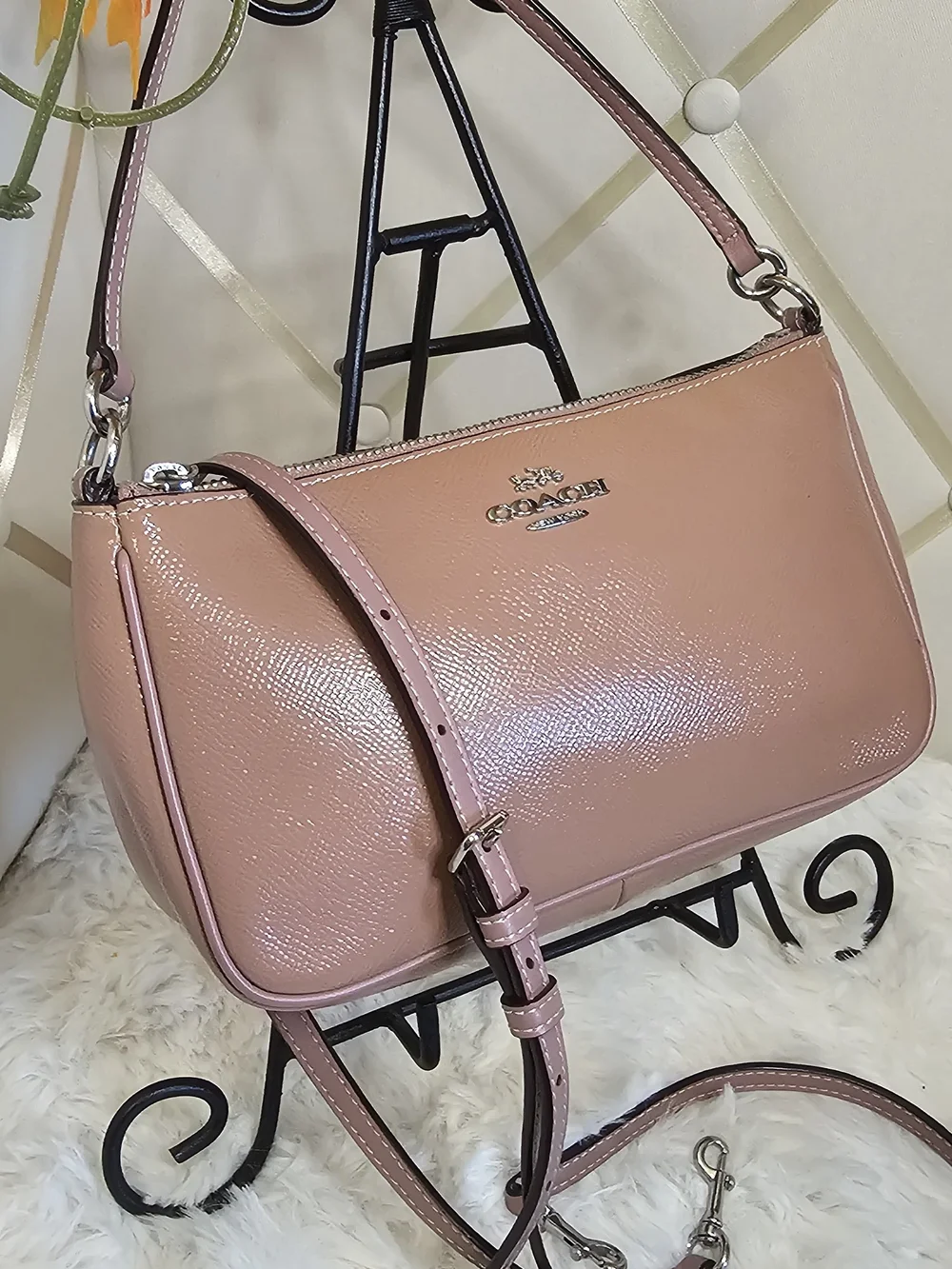 Coach Patent Leather Top Handle Pouch Crossbody Bag